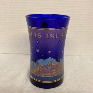 SNCO Cobalt Blue Ellis Island National Monument Mug Cup Gold Trim 5” Tall